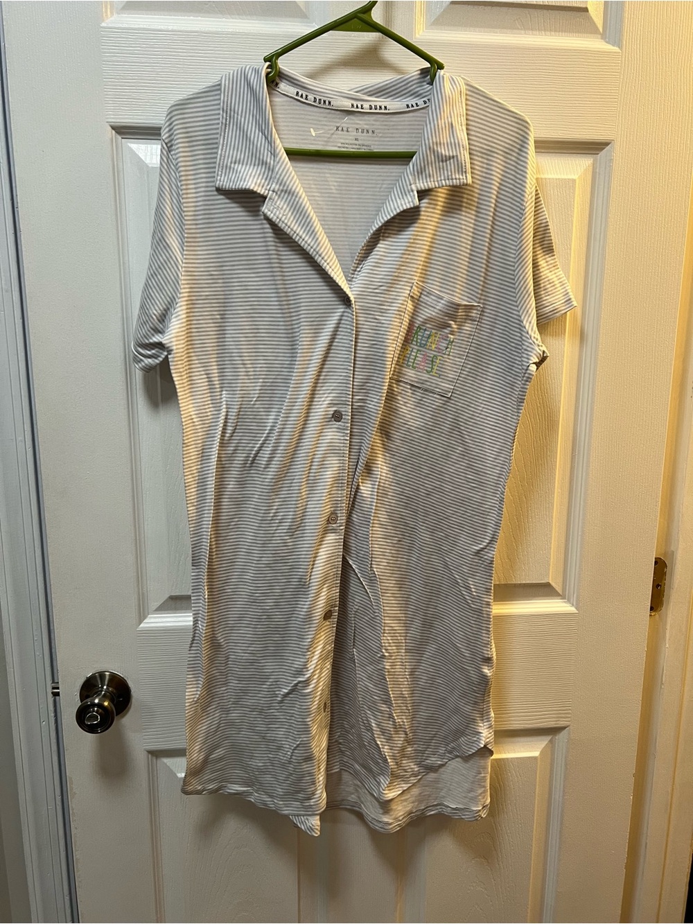 Striped Button-Front Sleep Shirt with Pocket